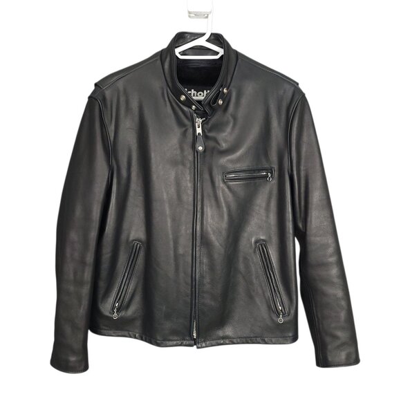 SCHOTT NYC Men's 141 Leather Jacket Size 48 Black Cafe Racer Removable Liner